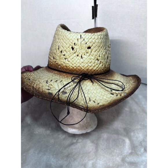 Western Straw Cowboy Hat With Bead Trim - Picture 3 of 9